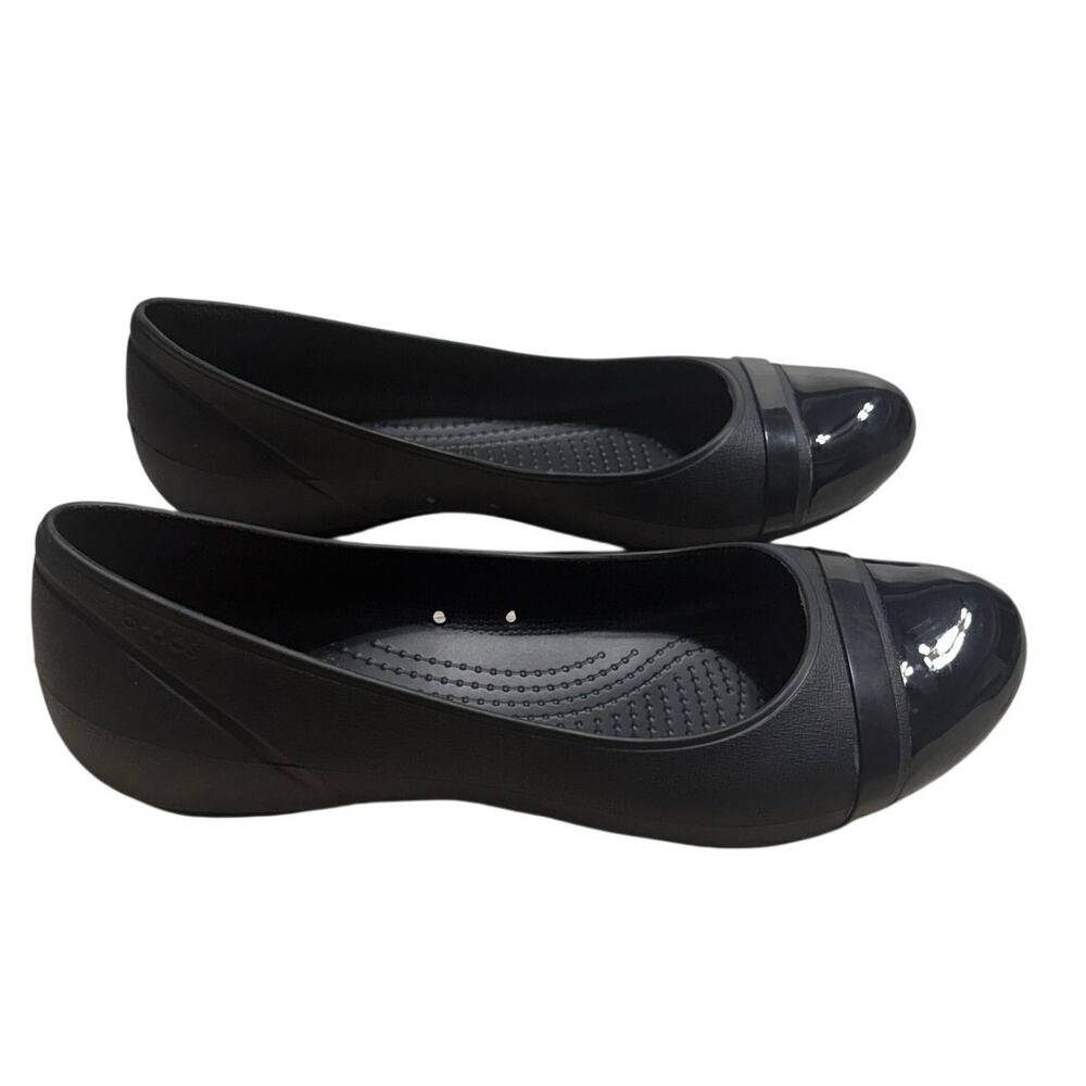 Crocs Patent Cap Toe Black Flats Women's Size 11 Slip-on Comfort Ballet